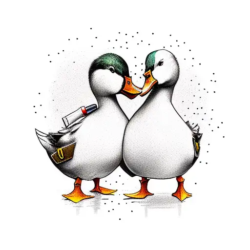 duck couple knife in hand tattoo design idea