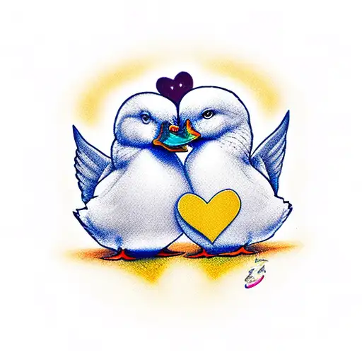 duck couple kiss heart tattoo design idea