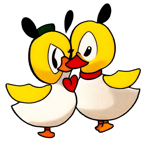 duck couple kiss heart tattoo design idea