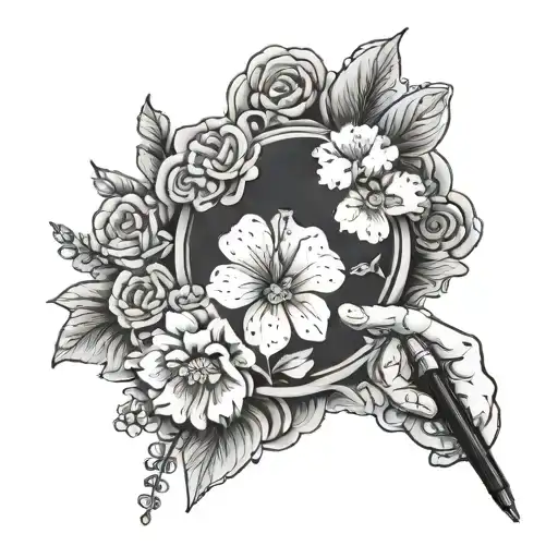 A tiny artist painting a rainbow of colors on a miniature canvas surrounded by blooming flowers tattoo design idea