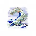 the great wave, uss ingraham, chinese dragon, rising sun,  merlion tattoo design idea