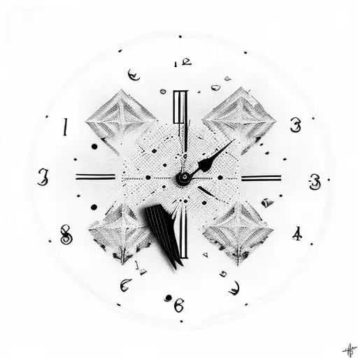 A clock with shattered pieces representing a broken heart tattoo design idea
