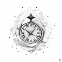 A clock with shattered pieces representing a broken heart tattoo design idea