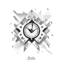 A clock with shattered pieces representing a broken heart tattoo design idea
