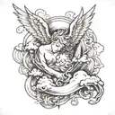 angelic clouds banner RIP tattoo design idea