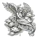 angelic clouds banner RIP tattoo design idea