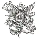 angelic clouds banner RIP tattoo design idea