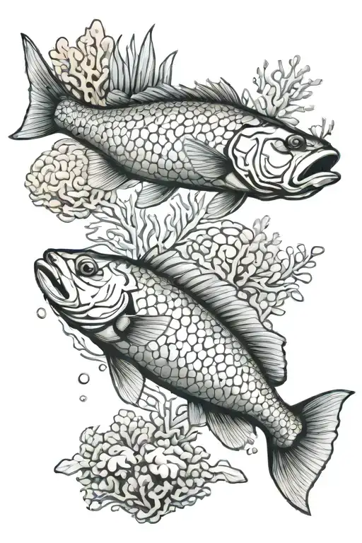 Coral reef Redfish bass catfish Saturn Mingus tattoo design idea