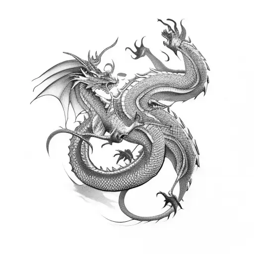 asian dragon and Nordic dragon mixture  tattoo design idea