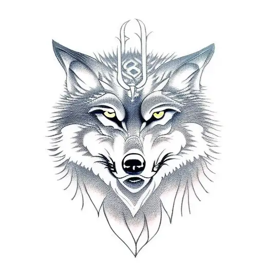 wolf with demon eyes tattoo design idea