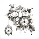 The hand, the dove, the clock, the cross and the rose tattoo design idea