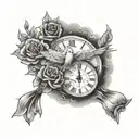 The hand, the dove, the clock, the cross and the rose tattoo design idea