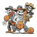 3 ghost, one holding a basketball, one as a coach, one wearing a western cowboy hat  tattoo design idea