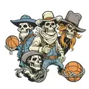 3 ghost, one holding a basketball, one as a coach, one wearing a western cowboy hat  tattoo design idea