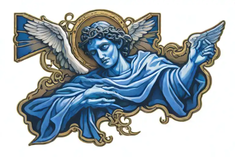 crucifix, dove flying , praying kid tattoo design idea