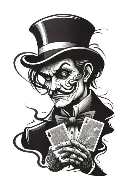 A magician with the top hat doing a card trick tattoo design idea