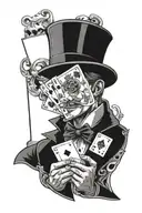 A magician with the top hat doing a card trick tattoo design idea