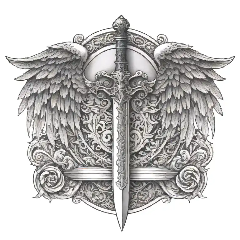 sword with angel wings tattoo design idea