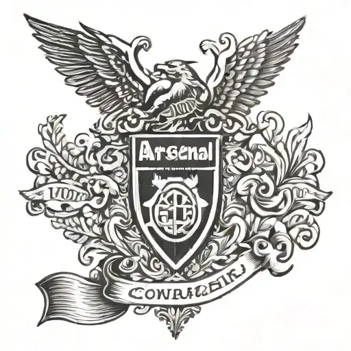 arsenal 125th anniversary crest with victoria concordia crescit underneath and something from thierry henry tattoo design idea