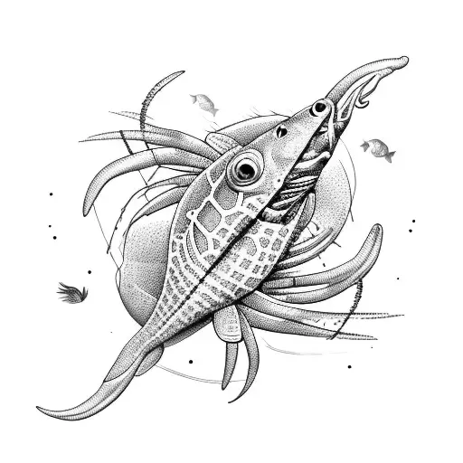 Fish With crab linwork  tattoo design idea