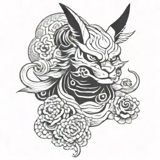 kurama wearing oni mask tattoo design idea