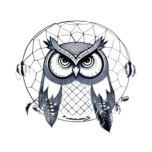 owl with dream catcher going through it tattoo design idea