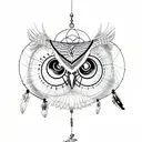 owl with dream catcher going through it tattoo design idea