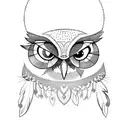 owl with dream catcher going through it tattoo design idea