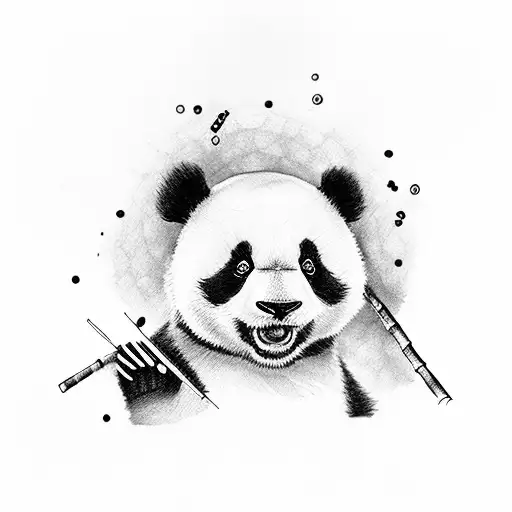 cute panda with bamboo tattoo design idea