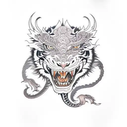 dragon with tiger head full body tattoo design idea