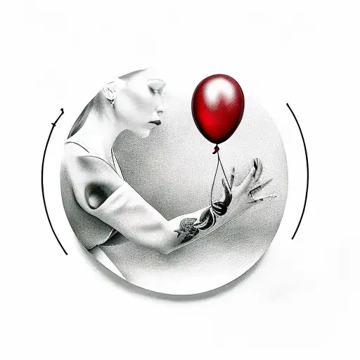 scene with red balloon tattoo design idea