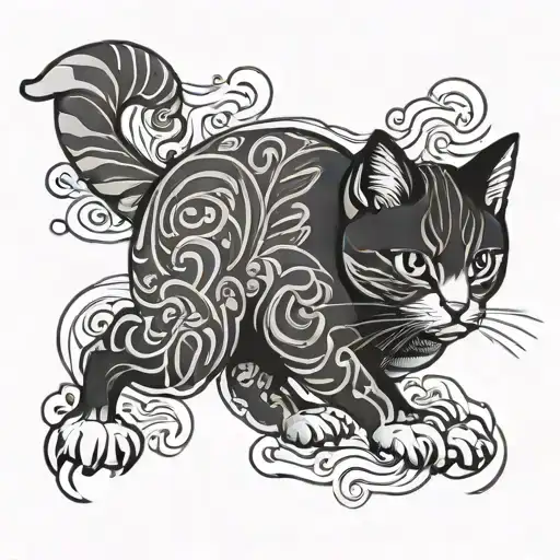 Japanese style cat tattoo design idea