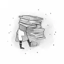 a child standing on top of a stack of books reaching his hand out to the stars tattoo design idea