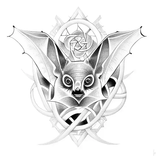 A pagan-inspired tattoo showcasing a majestic fruit bat surrounded by intricate Celtic knotwork tattoo design idea