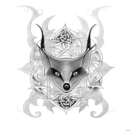 A pagan-inspired tattoo showcasing a majestic flying fox surrounded by intricate Celtic knotwork tattoo design idea