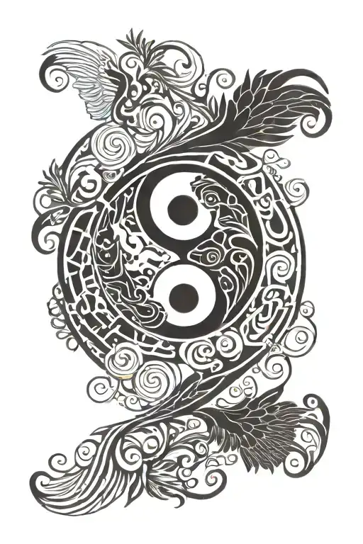 yin yang and the angel number 333 fused together symbolizing the client's life of growth of up's and down's tattoo design idea