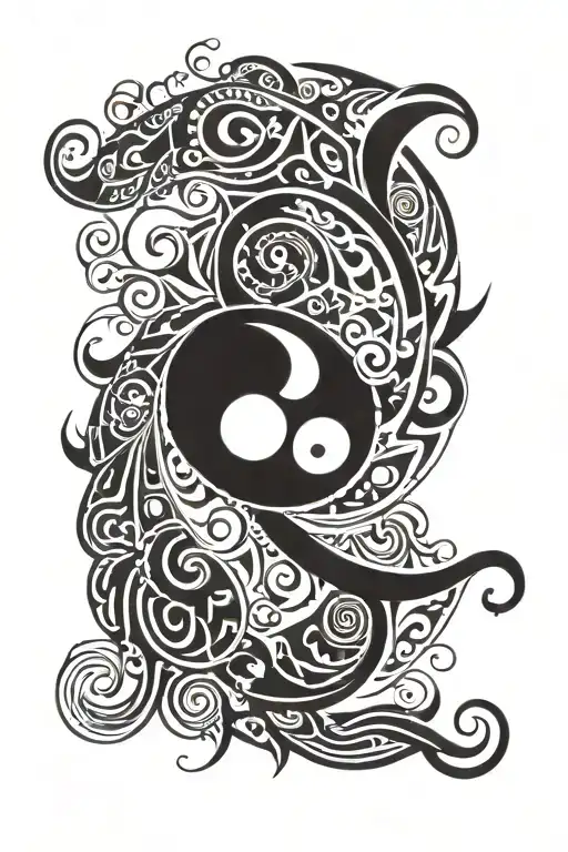  number "333" fused with a yin yang symbol intertwined tattoo design idea