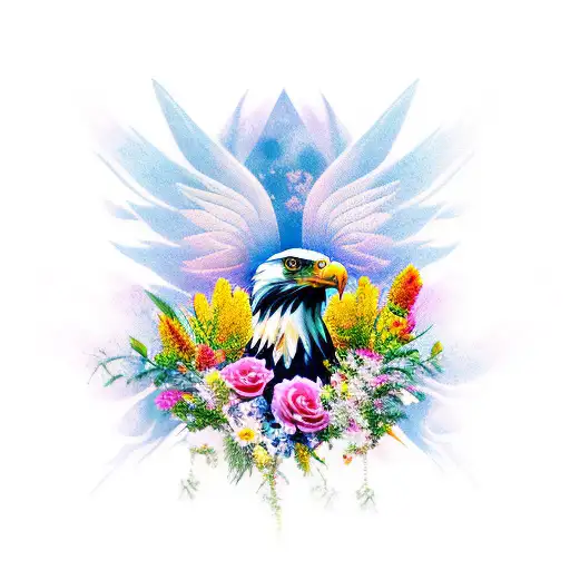eagle wings and flowers  tattoo design idea