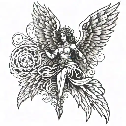 Six-winged Seraph angel tattoo design idea