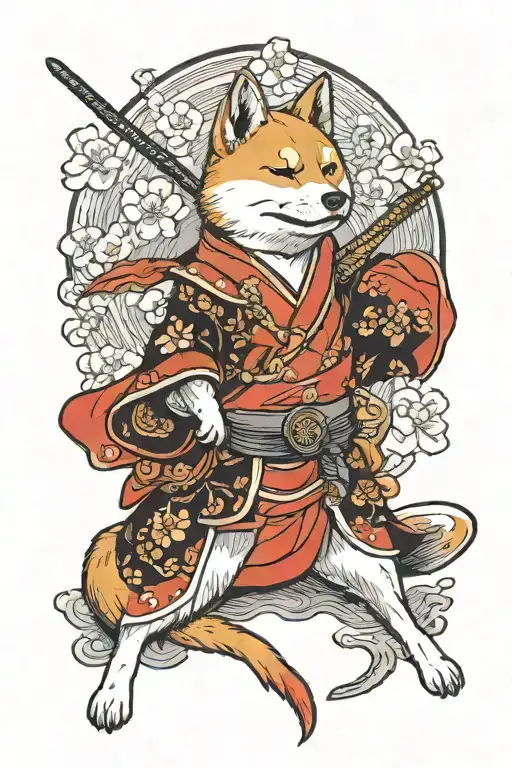 samurai shiba inu japan style tattoo featuring colored red background tattoo design idea
