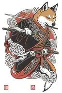 samurai shiba inu japan style tattoo featuring colored red background tattoo design idea