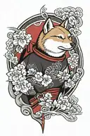 samurai shiba inu japan style tattoo featuring colored red background tattoo design idea