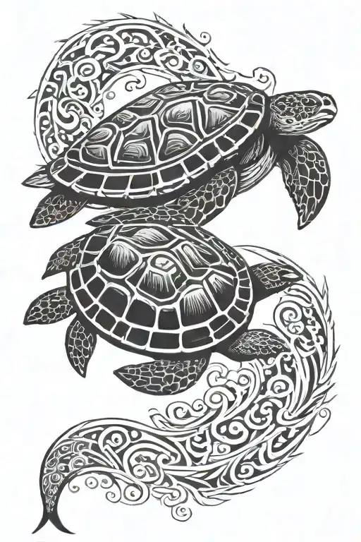 Tribal Turtle with Dolphin  tattoo design idea
