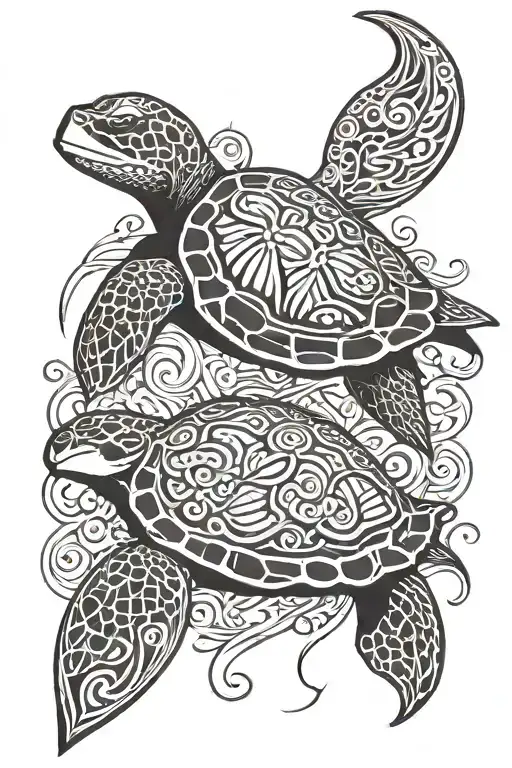 tribal turtle with dolphin  tattoo design idea