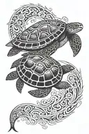 Tribal Turtle with Dolphin  tattoo design idea