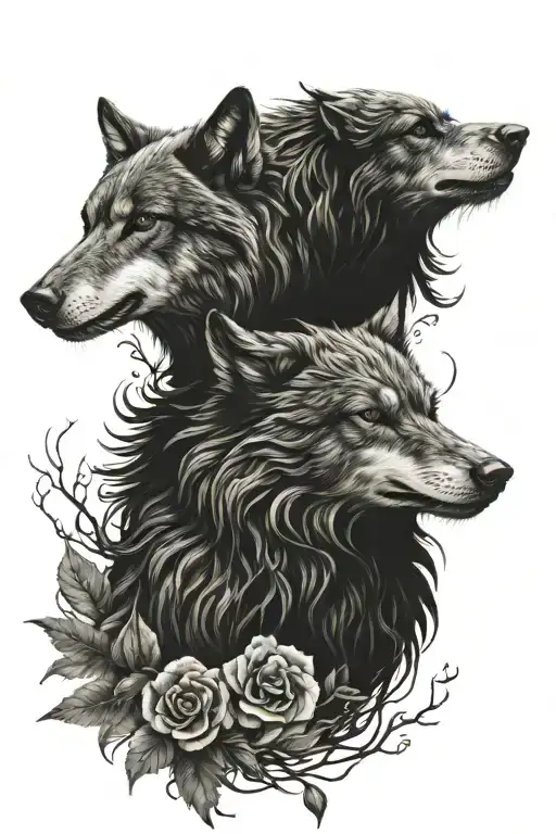 wolf raven moon flowers intertwined tattoo design idea