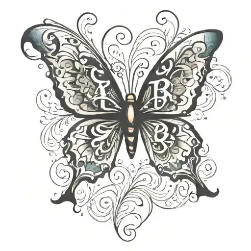 butterfly with the initials AKDB in the wings spread tattoo design idea