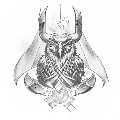 odins raven perched on mjolnir with lightening throughout tattoo design idea