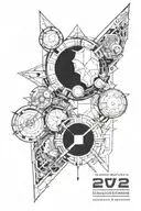 Incorporate elements from Destiny 2 Vow of Disciple and the Rhulk into a futuristic space-themed tattoo design tattoo design idea