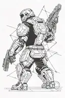 Incorporate elements from Destiny 2 Vow of Disciple and the Rhulk into a futuristic space-themed tattoo design tattoo design idea